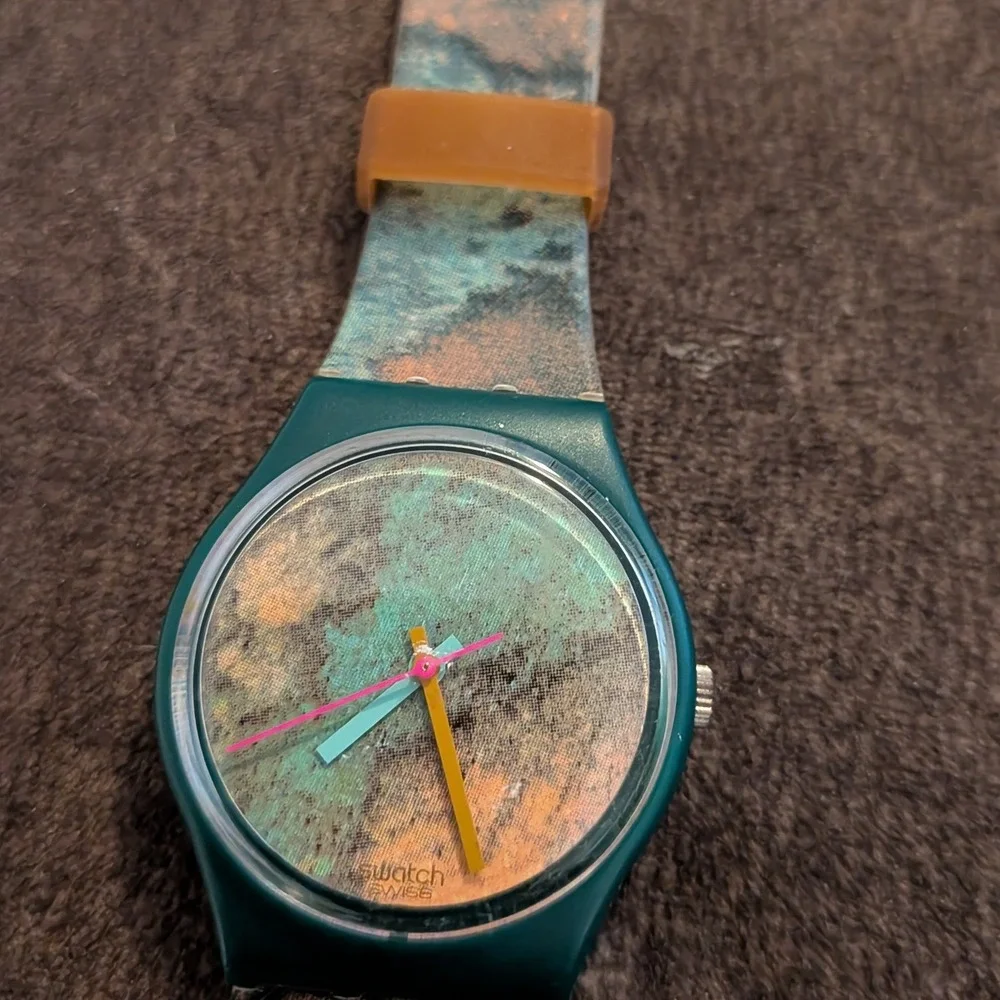 Vintage Swatch Quartz Watch‎ 1988 OLD BOND  GG102 Green Abstract New Wave Swiss